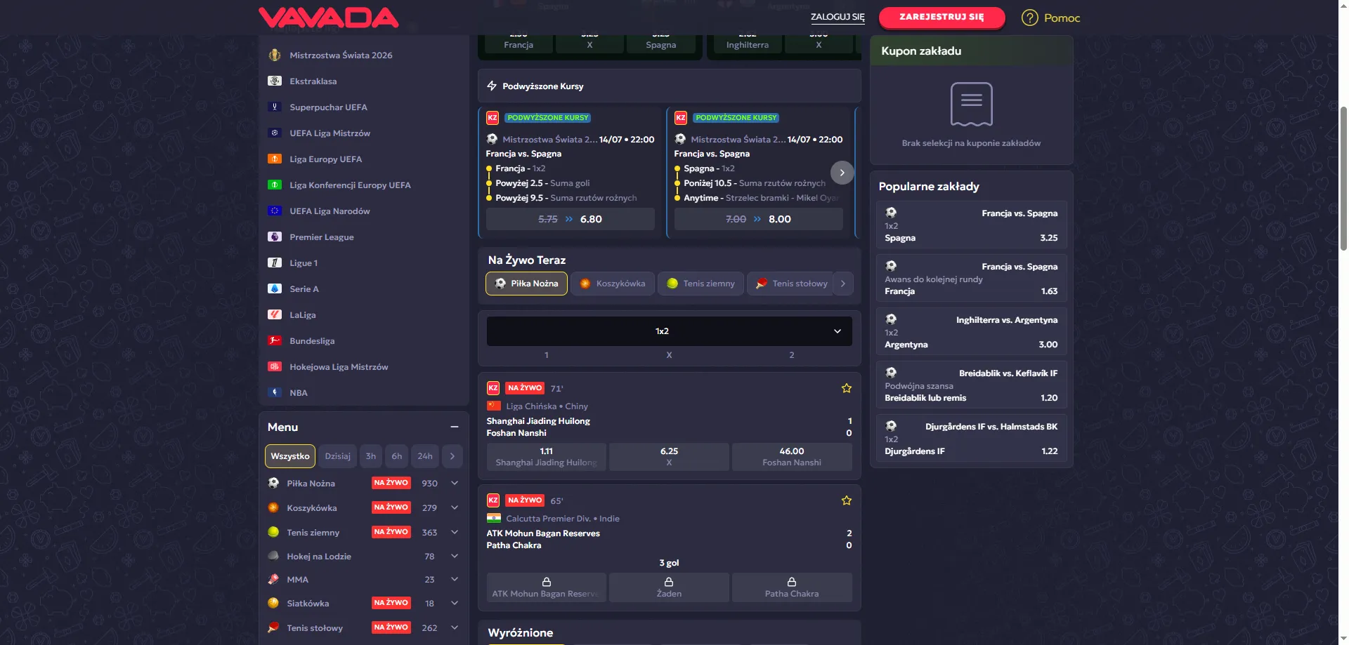Zakłady sportowe w Vavada Casino – piłka nożna, tenis, esports